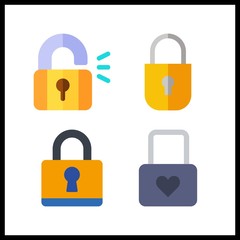 4 password icon. Vector illustration password set. padlock and security system icons for password works