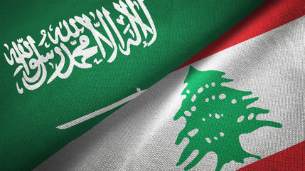 Lebanon and Saudi Arabia two flags textile cloth fabric texture