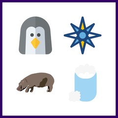 4 south icon. Vector illustration south set. hippo and penguin icons for south works