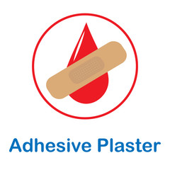 Medical bioplaster. On a white background image of a red drop of blood and the image of a medical plaster. Vector image.