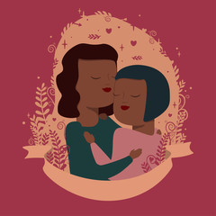 vector illustration of couple in hugs