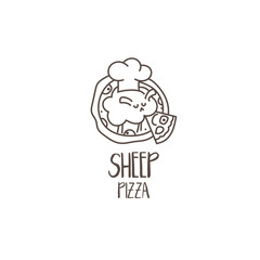 Template icon of funny pizza with sheep chef.Vector illustration