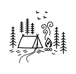 Fototapeta na wymiar Beautiful minimalist vector illustration - camping in a forest