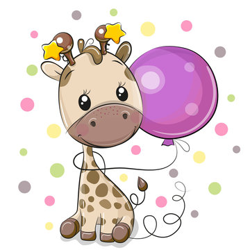 Cute Cartoon Giraffe with Balloon