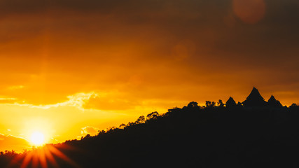 silhouette landscape sunset in the mountains