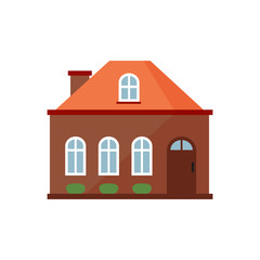 Brown cottage with orange roof illustration. Home, design, architecture. Building concept. Vector illustration can be used for topics like real estate, advertisement, house