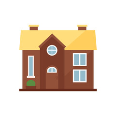 Brown cottage with yellow roof illustration. Home, design, architecture. Building concept. Vector illustration can be used for topics like real estate, advertisement, house