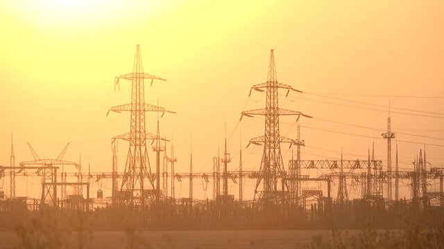 High Voltage Power Station at Sunset