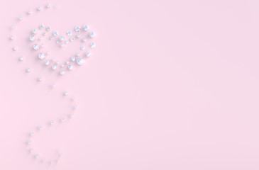 Pink background of love. Decorated with diamond,jewery heart.   background  on Valentine`s Day. Interior design. 3D render.