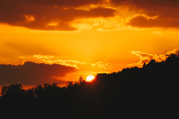 silhouette landscape sunset in the mountains