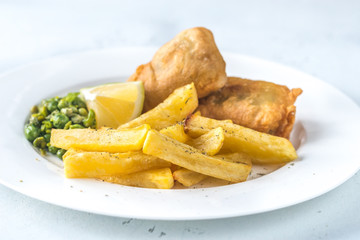 Portion of fish and chips