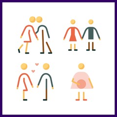 4 hug icon. Vector illustration hug set. pregnantcy and couples icons for hug works