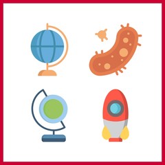 4 3d icon. Vector illustration 3d set. rocket and earth globe icons for 3d works