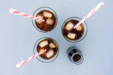 Top View of Cold Brew Coffee in Bottle and Glasses