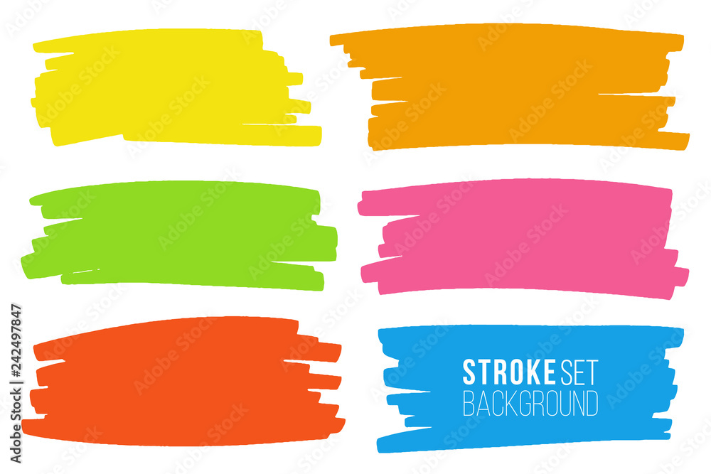 Poster vector set of hand drawn marker strokes in horizontal rectangular shape for backdrops. colorful arti