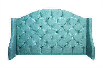 Teal velvet bed headboard isolated on white