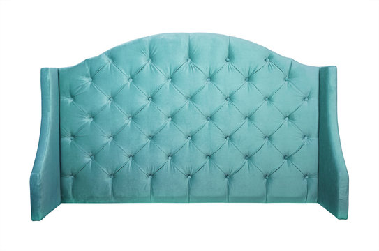 Teal velvet bed headboard isolated on white