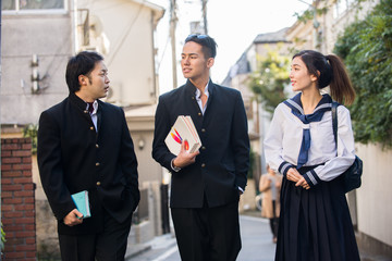 Japanese students meeting outdoors