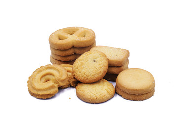 Butter cookies on white background