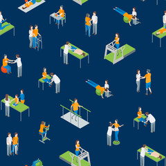 Fototapeta na wymiar Physiotherapy People Seamless Pattern Background 3d Isometric View. Vector