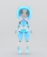 Lovely female character - lady robot, 3d illustration 
