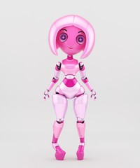 Lovely female character - lady robot, 3d illustration 