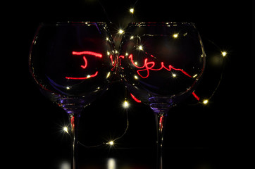 romantic glasses for two with love