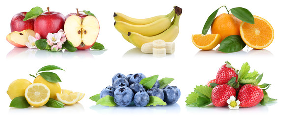 Früchte Apfel Orange Beeren Bananen Orangen Erdbeere Obst Collage Freisteller