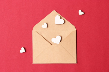 hearts on a colored background top view. Valentine's Day Background