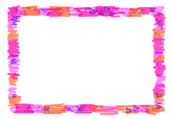 Bright pink, purple and orange frame hand painted in highlighter felt tip pen on clean white background