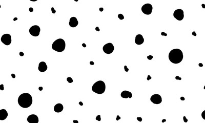 Seamless pattern hand drown spots, polka dots. Random dots, bubbles, circles. Background with black grain, dirt, blobs on white. Messy grunge elements. Irregular chaotic abstract vector illustration.