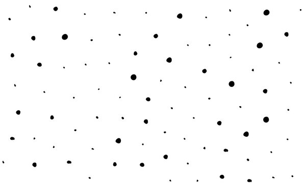 Seamless pattern hand drown spots, polka dots. Random dots, bubbles, circles. Background with black grain, dirt, blobs on white. Messy grunge elements. Irregular chaotic abstract vector illustration.