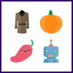 4 plant icon. Vector illustration plant set. chili pepper and coat icons for plant works