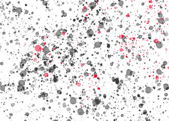 Hand drawn black ink blobs with red color splash on white background. Abstract creative blots illustration for banner or postcard.