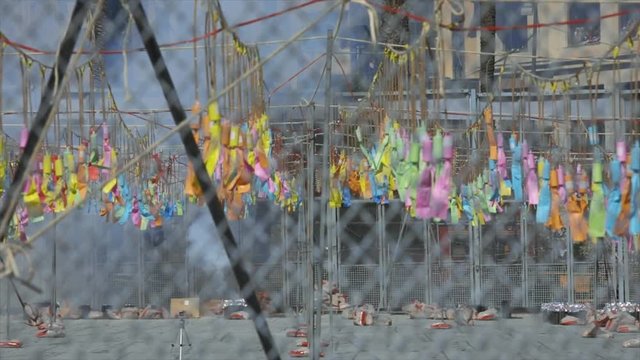 Explosion of firecrackers in slow motion during the fallas of valencia