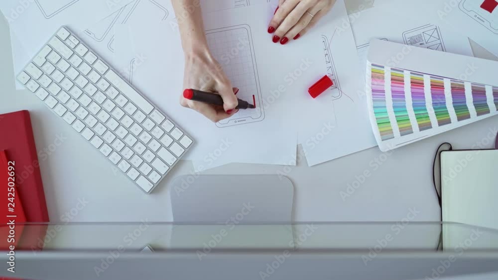 Poster web designer at work. graphic designer. mobile application design. designer desk. ux, ui design. thu