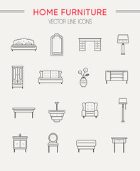 Set of furniture and home decor vector  line icons