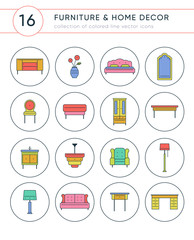 furniture and home decor colored vector icons