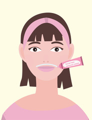 young woman applied facial hair removal cream