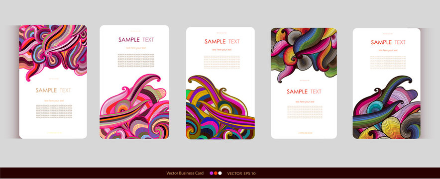 Abstract colorful hand-drawn waves cards.