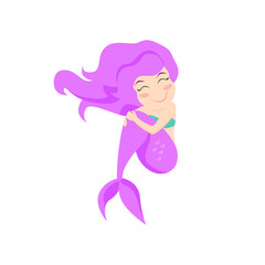Cheerful mermaid embracing her tail. Cartoon character, girl, female. Communication concept. Can be used for topics like joy, cheer, enjoying