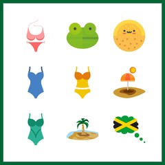 9 tropical icon. Vector illustration tropical set. swimsuit and melon icons for tropical works