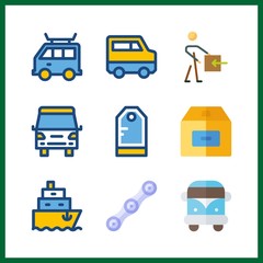 9 shipping icon. Vector illustration shipping set. van and chain icons for shipping works