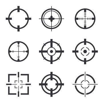Crosshair icons vector set isolated. Crosshairs for video games, web and app