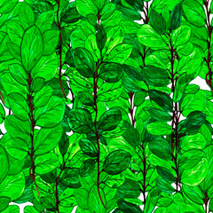 branches with light green and dark green leaves hand painted