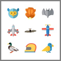 9 wing icon. Vector illustration wing set. plane and bird icons for wing works