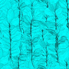 branches with light blue leaves hand painted