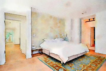 watercolor sketch of home interior