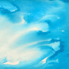 Hand painted blue watercolor background. Watercolor wash. 