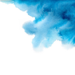 Hand painted blue watercolor background. Watercolor wash. 